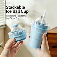 Portable 2-in-1 Folding Silicone Ice Ball Cup Water Bottle Summer Camping Supplies Collapsible Ice Sphere Mold with Straw Lid