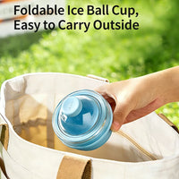 Portable 2-in-1 Folding Silicone Ice Ball Cup Water Bottle Summer Camping Supplies Collapsible Ice Sphere Mold with Straw Lid