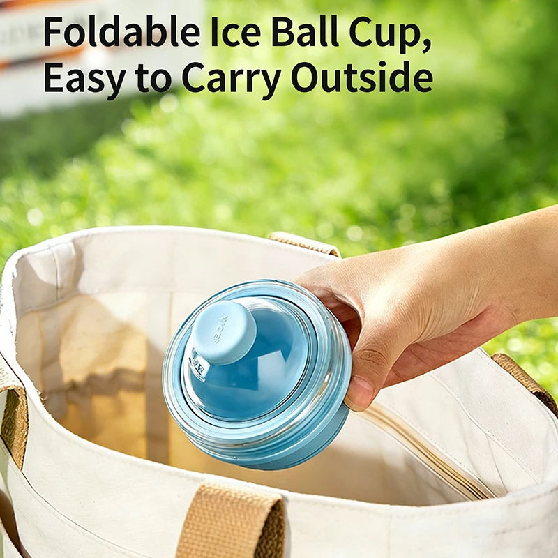 Portable 2-in-1 Folding Silicone Ice Ball Cup Water Bottle Summer Camping Supplies Collapsible Ice Sphere Mold with Straw Lid
