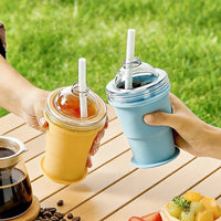 Portable 2-in-1 Folding Silicone Ice Ball Cup Water Bottle Summer Camping Supplies Collapsible Ice Sphere Mold with Straw Lid